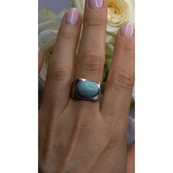 Vintage Modernist 925 Sterling Silver Turquoise Oval Ring Size 7