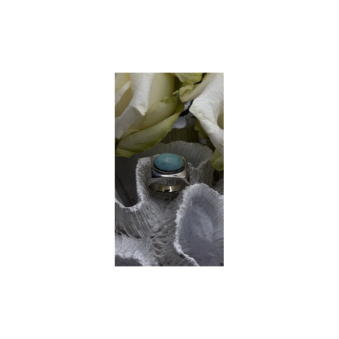 Vintage Modernist 925 Sterling Silver Turquoise Oval Ring Size 7