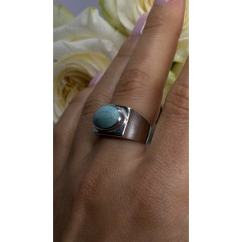 Vintage Modernist 925 Sterling Silver Turquoise Oval Ring Size 7