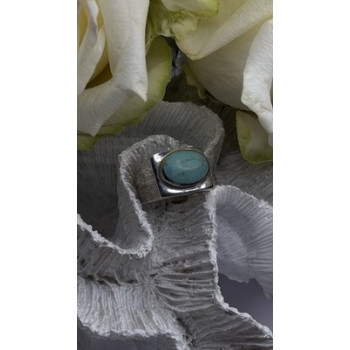 Vintage Modernist 925 Sterling Silver Turquoise Oval Ring Size 7