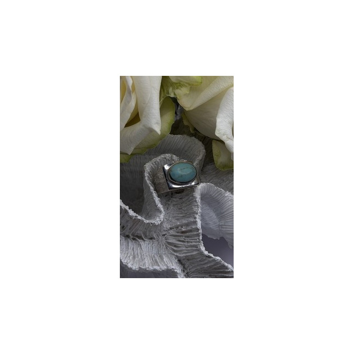 Vintage Modernist 925 Sterling Silver Turquoise Oval Ring Size 7