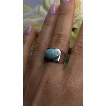 Vintage Modernist 925 Sterling Silver Turquoise Oval Ring Size 7