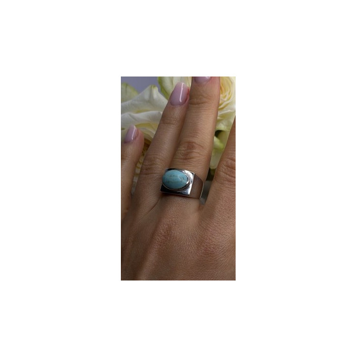 Vintage Modernist 925 Sterling Silver Turquoise Oval Ring Size 7
