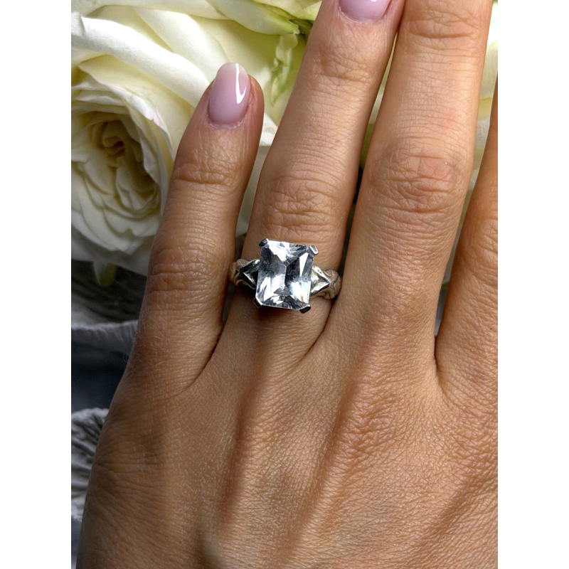 Art Deco Style 925 Sterling Silver Clear Cz Ring Size 7