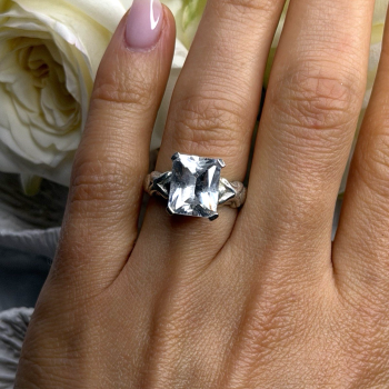 Art Deco Style 925 Sterling Silver Clear Cz Ring Size 7
