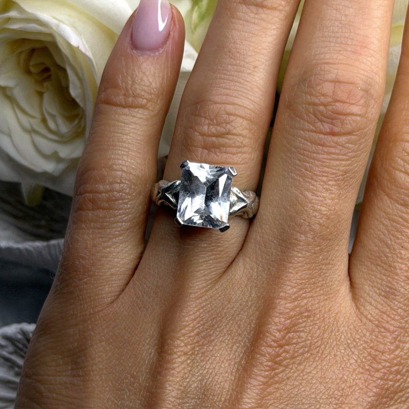Art Deco Style 925 Sterling Silver Clear Cz Ring Size 7