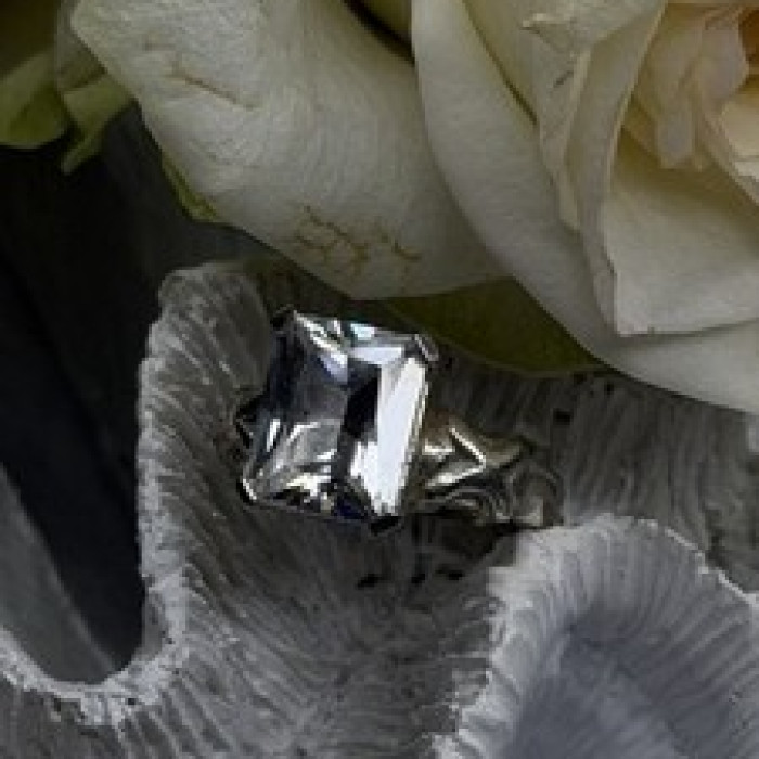 Art Deco Style 925 Sterling Silver Clear Cz Ring Size 7