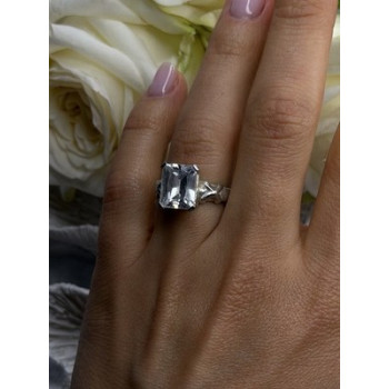 Art Deco Style 925 Sterling Silver Clear Cz Ring Size 7
