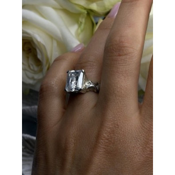 Art Deco Style 925 Sterling Silver Clear Cz Ring Size 7