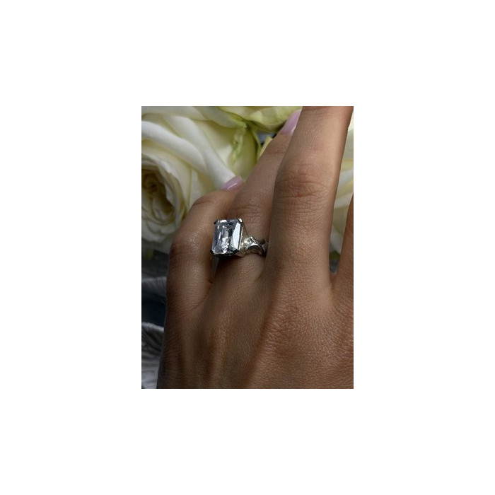 Art Deco Style 925 Sterling Silver Clear Cz Ring Size 7