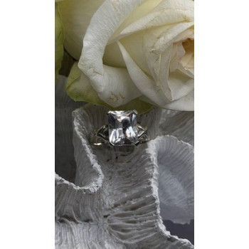 Art Deco Style 925 Sterling Silver Clear Cz Ring Size 7
