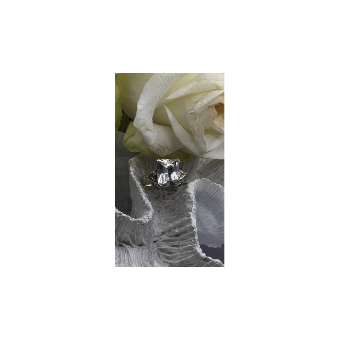 Art Deco Style 925 Sterling Silver Clear Cz Ring Size 7