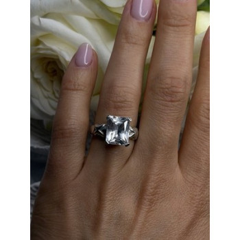 Art Deco Style 925 Sterling Silver Clear Cz Ring Size 7