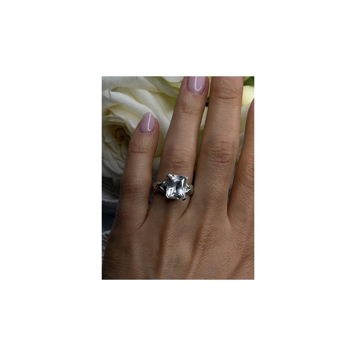 Art Deco Style 925 Sterling Silver Clear Cz Ring Size 7