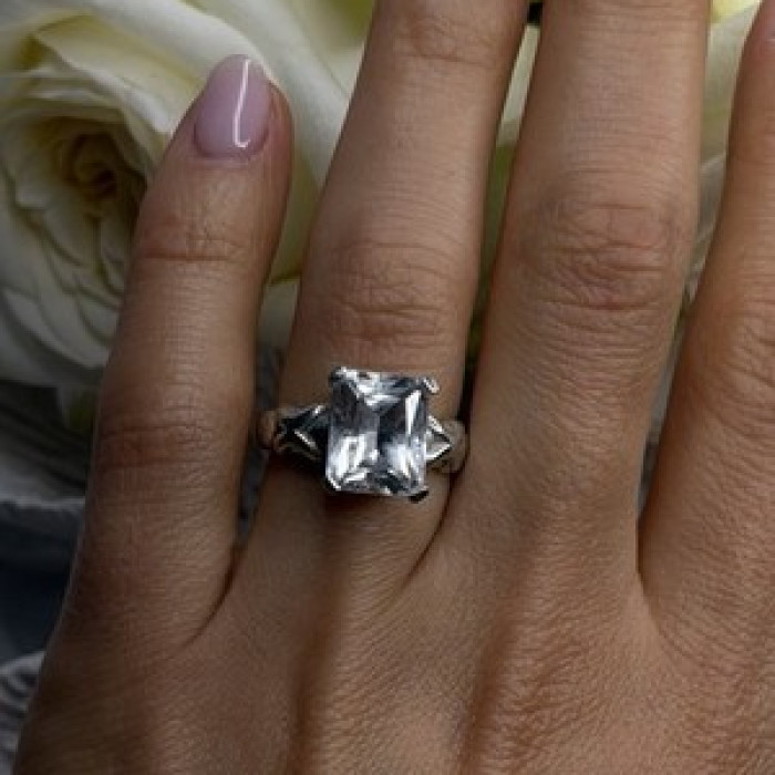 Art Deco Style 925 Sterling Silver Clear Cz Ring Size 7