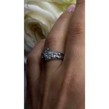 Vintage 925 Sterling Silver Clear Topaz Crossover Ring Size 9