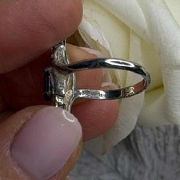 Vintage Filigree 925 Sterling Silver Blue & Clear Topaz Ring Size 8.5