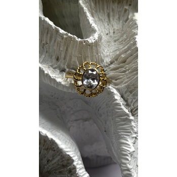 Floral Halo 925 Sterling Silver Gold Plated Clear Cz Ring Size 6.5