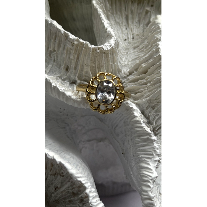 Floral Halo 925 Sterling Silver Gold Plated Clear Cz Ring Size 6.5