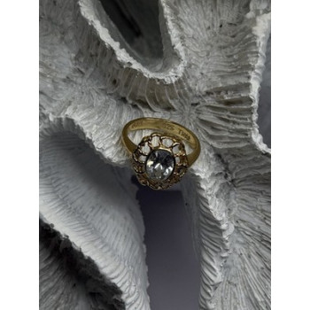 Floral Halo 925 Sterling Silver Gold Plated Clear Cz Ring Size 6.5