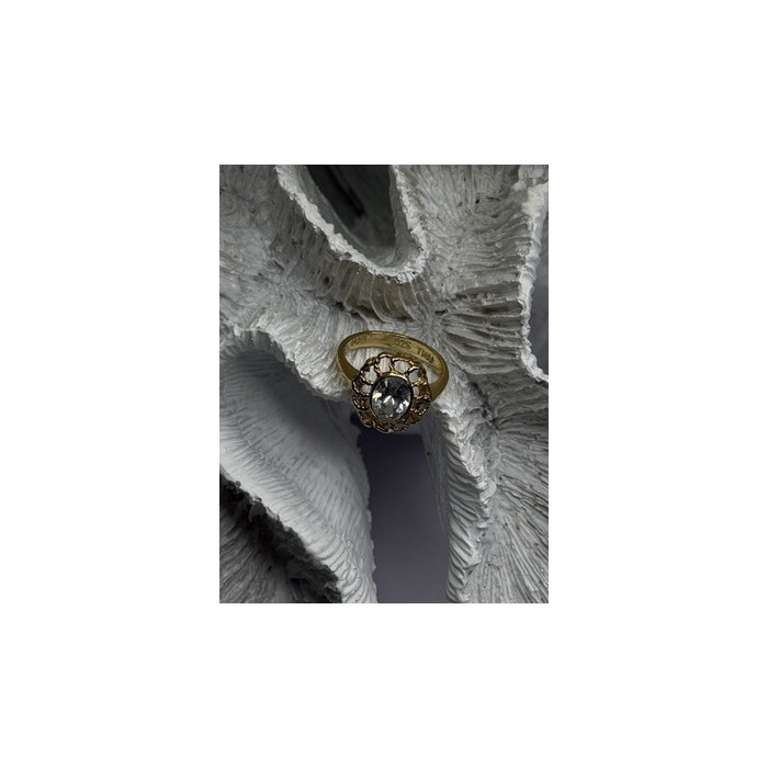 Floral Halo 925 Sterling Silver Gold Plated Clear Cz Ring Size 6.5