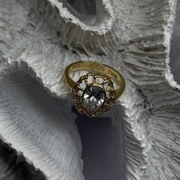 Floral Halo 925 Sterling Silver Gold Plated Clear Cz Ring Size 6.5