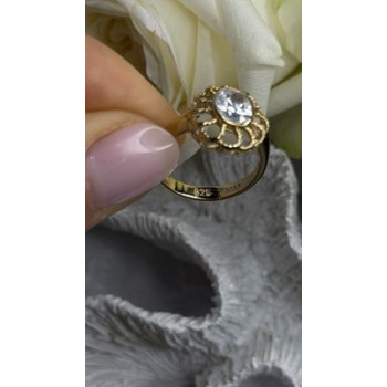 Floral Halo 925 Sterling Silver Gold Plated Clear Cz Ring Size 6.5
