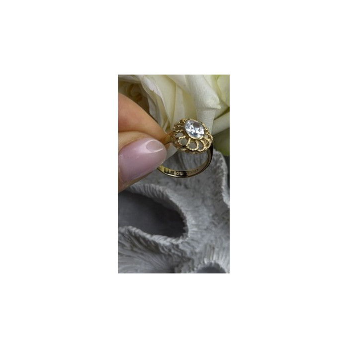 Floral Halo 925 Sterling Silver Gold Plated Clear Cz Ring Size 6.5