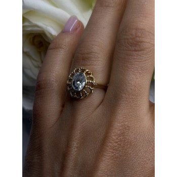 Floral Halo 925 Sterling Silver Gold Plated Clear Cz Ring Size 6.5