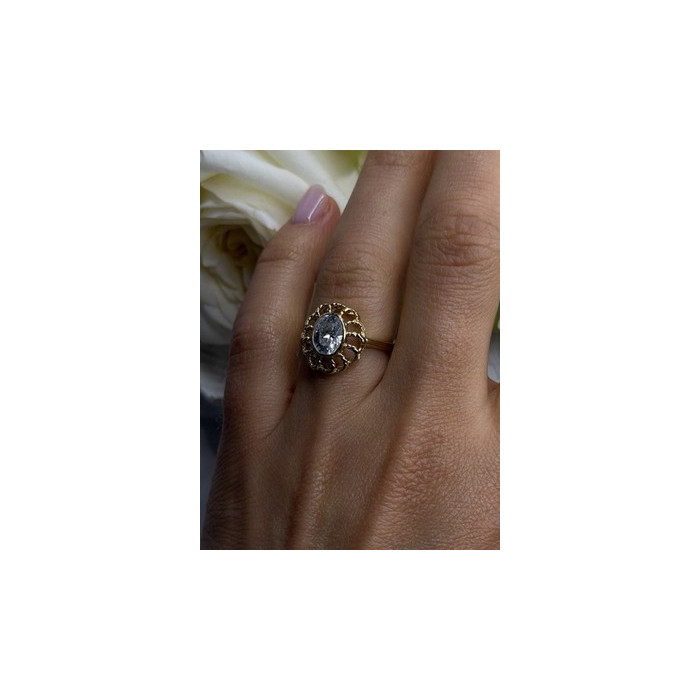 Floral Halo 925 Sterling Silver Gold Plated Clear Cz Ring Size 6.5