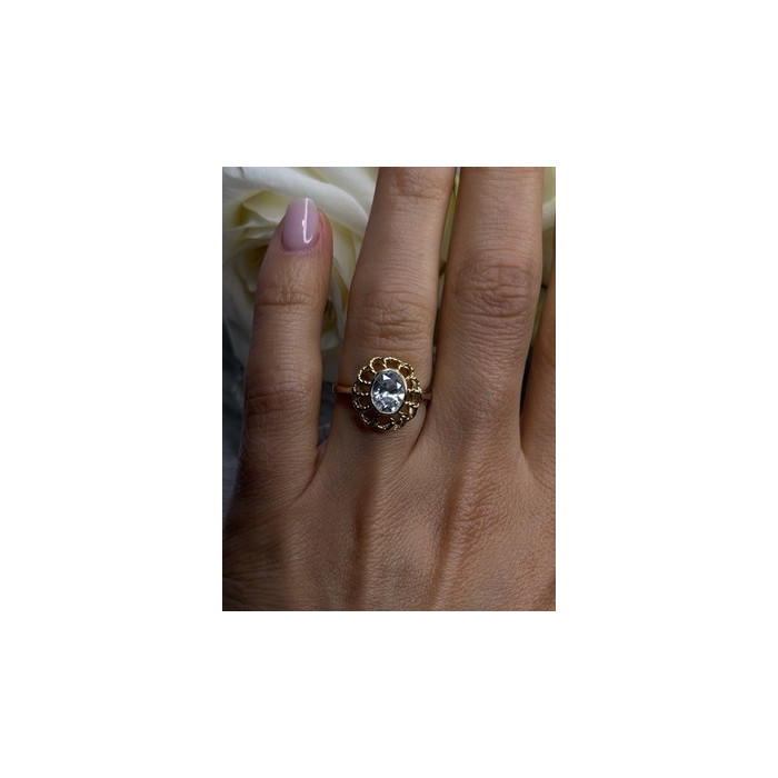 Floral Halo 925 Sterling Silver Gold Plated Clear Cz Ring Size 6.5