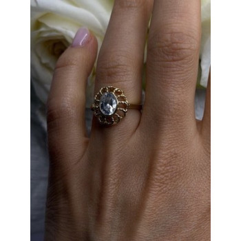 Floral Halo 925 Sterling Silver Gold Plated Clear Cz Ring Size 6.5