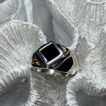 925 Sterling Silver Black Enamel & Black Diamonds Men'S Ring Size 8.3