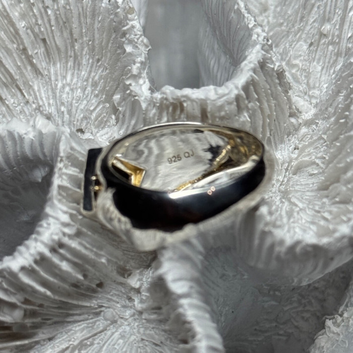 925 Sterling Silver Black Enamel & Black Diamonds Men'S Ring Size 8.3