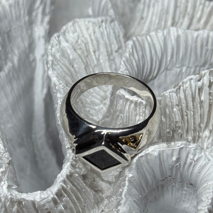 925 Sterling Silver Black Enamel & Black Diamonds Men'S Ring Size 8.3