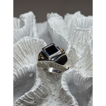 925 Sterling Silver Black Enamel & Black Diamonds Men's Ring Size 8.3