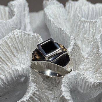 925 Sterling Silver Black Enamel & Black Diamonds Men'S Ring Size 8.3