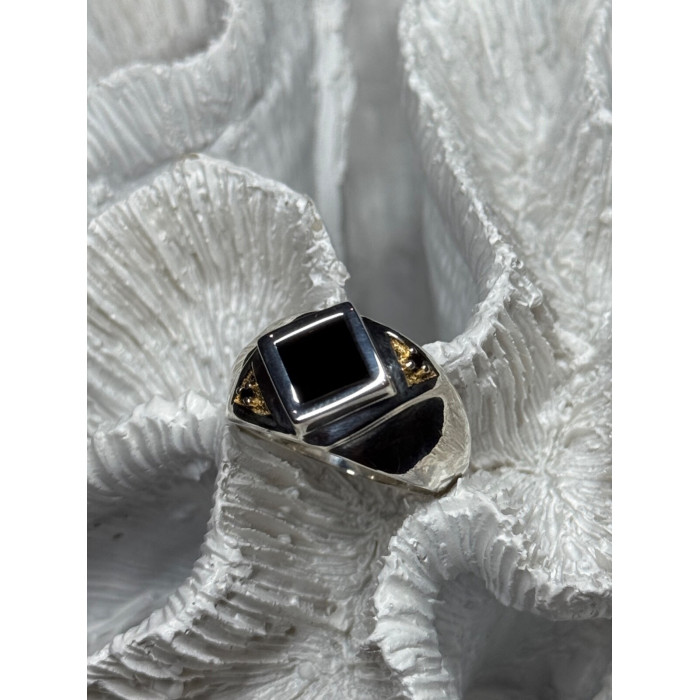 925 Sterling Silver Black Enamel & Black Diamonds Men's Ring Size 8.3