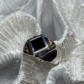 925 Sterling Silver Black Enamel & Black Diamonds Men'S Ring Size 8.3
