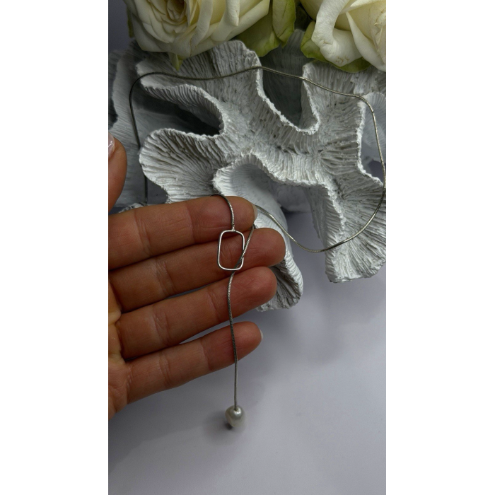 925 Sterling Silver Snake Chain Necklace With Freshwater Pearl Drop Pendant