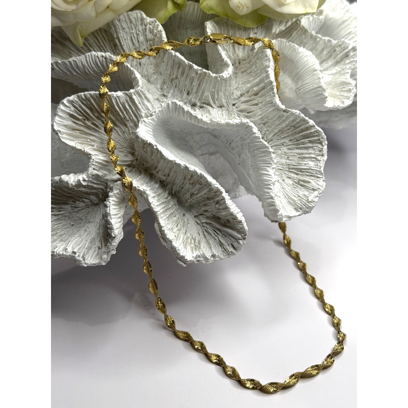 Italy 925 Sterling Silver Gold Plated Mesh Chain Necklace Spiral Link