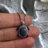 925 Sterling Silver Black & White Diamonds Sea Turtle Necklace
