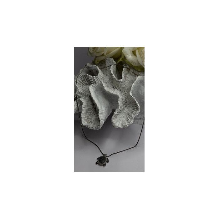 925 Sterling Silver Black & White Diamonds Sea Turtle Necklace
