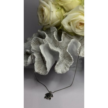 925 Sterling Silver Black & White Diamonds Sea Turtle Necklace