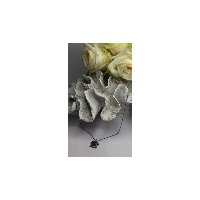 925 Sterling Silver Black & White Diamonds Sea Turtle Necklace