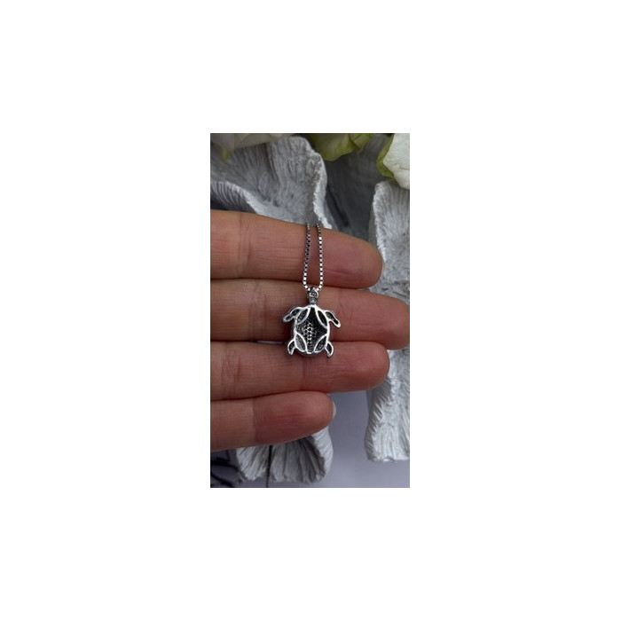 925 Sterling Silver Black & White Diamonds Sea Turtle Necklace