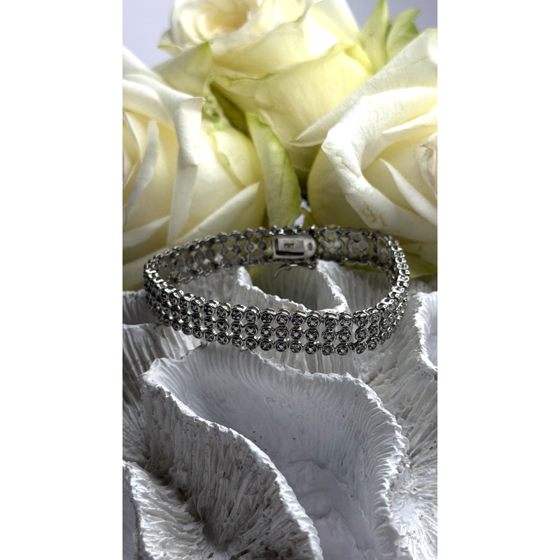 Elegant Multi Row 925 Sterling Silver Tennis Clear White Topaz Stones Bracelet 7