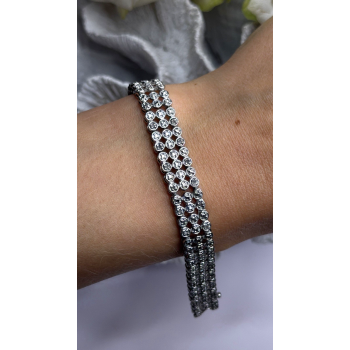 Elegant Multi Row 925 Sterling Silver Tennis Clear White Topaz Stones Bracelet 7