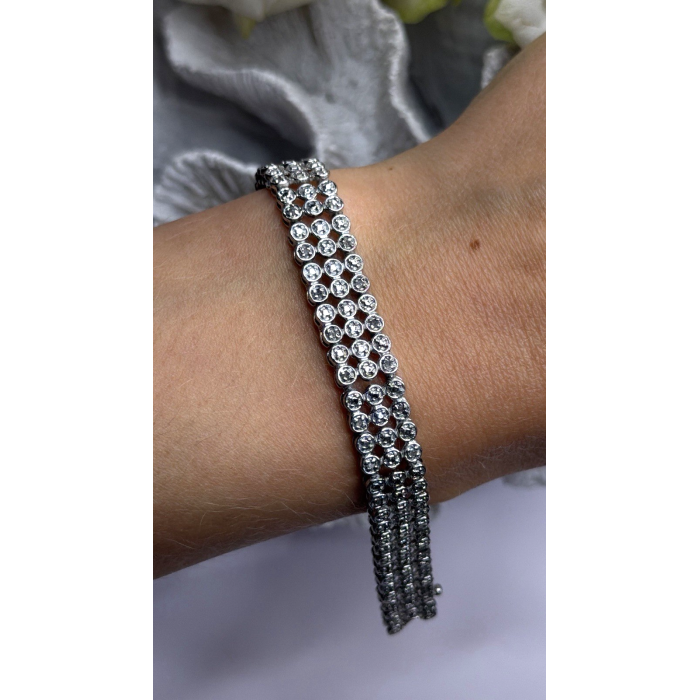 Elegant Multi Row 925 Sterling Silver Tennis Clear White Topaz Stones Bracelet 7