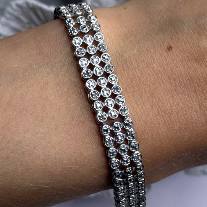 Elegant Multi Row 925 Sterling Silver Tennis Clear White Topaz Stones Bracelet 7